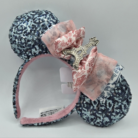 Disney Mademoiselle Minnie Mouse France Sequined Ears Headband  Blue Pink